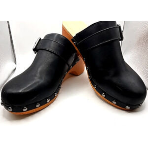 NWOT Maurices Demi Black Studded Clog Size 6 Slide On Wooden Block Heel 2 Inch